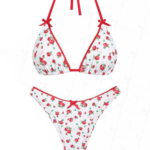 Seamolly Other - White Floral Bikini Set with Red Trim - Women's Swim NWT